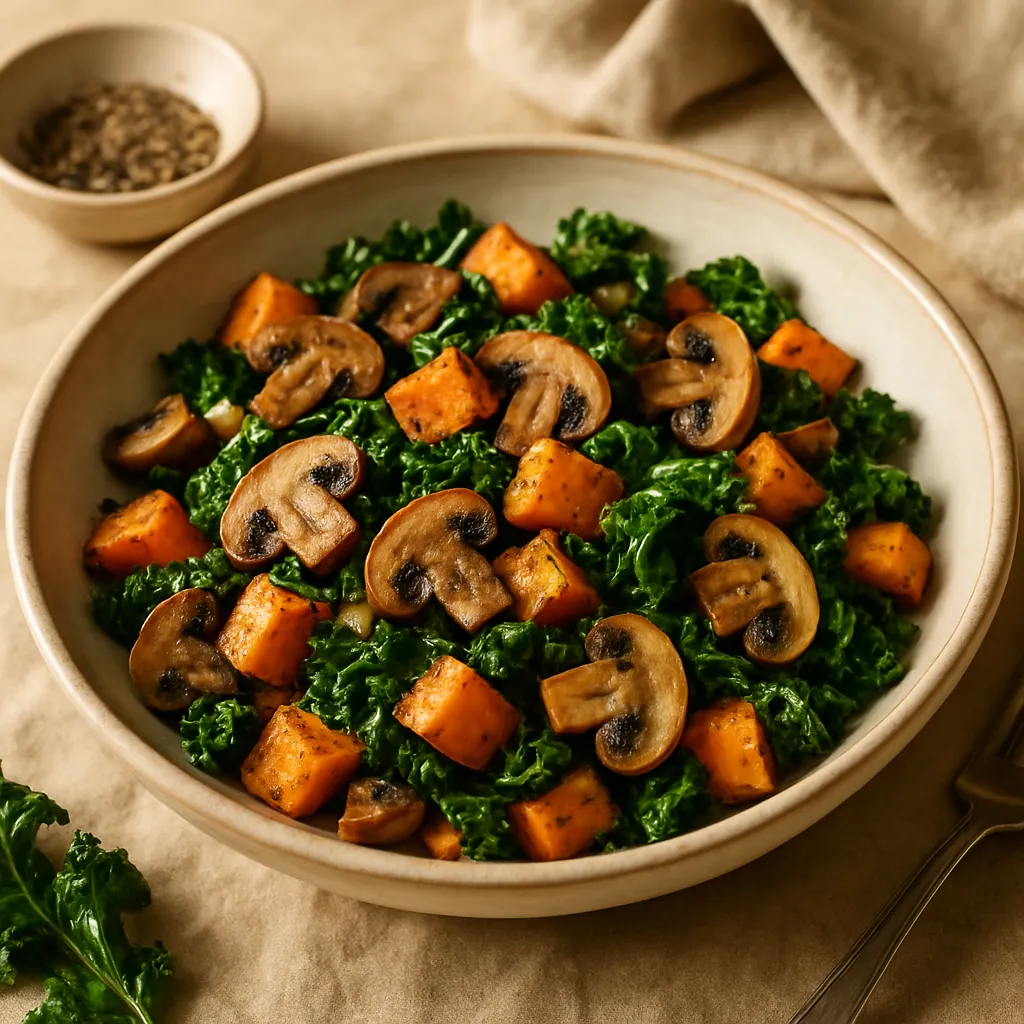 Mushroom and Kale Hash with Sweet Potatoes