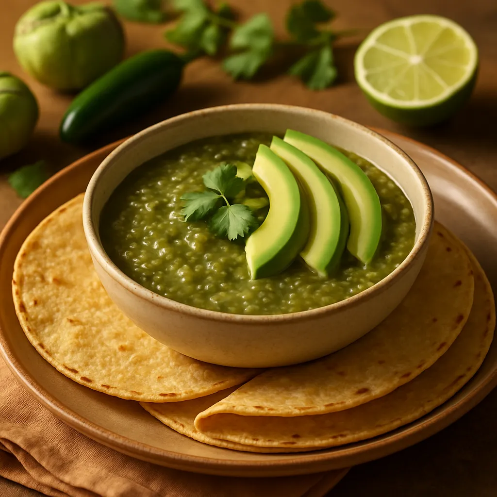 Fermented Salsa Verde with Avocado and Tacos