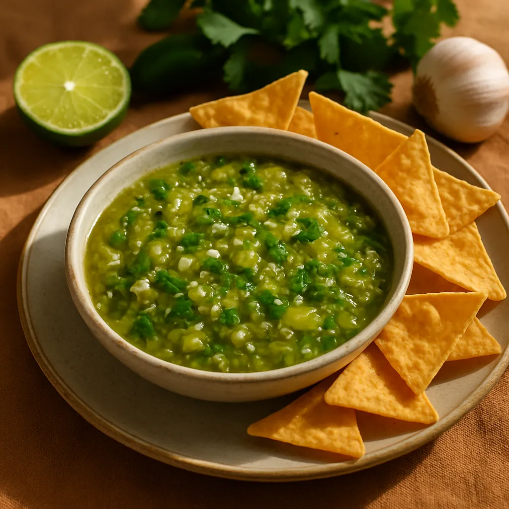 Fermented Salsa Verde with Corn Chips