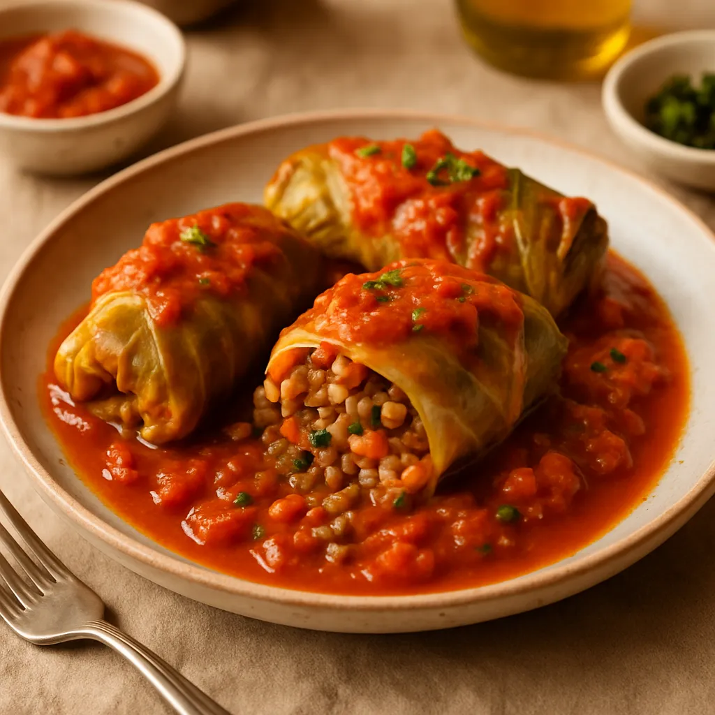Lentil and Vegetable Stuffed Cabbage Rolls
