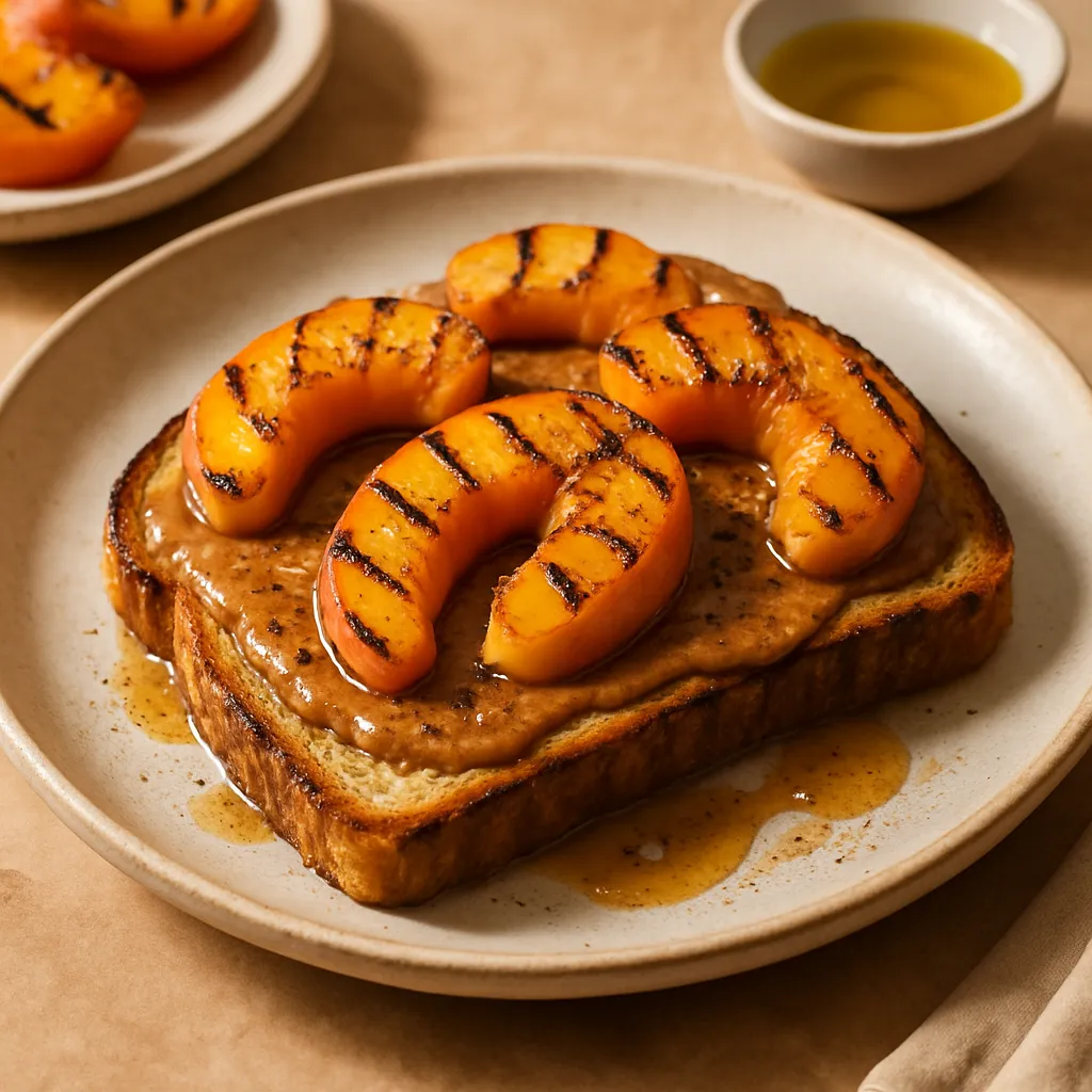 Grilled Peach and Almond Butter Toast