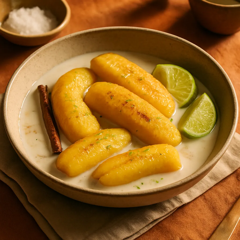 Poached Plantain with Coconut Cream and Lime