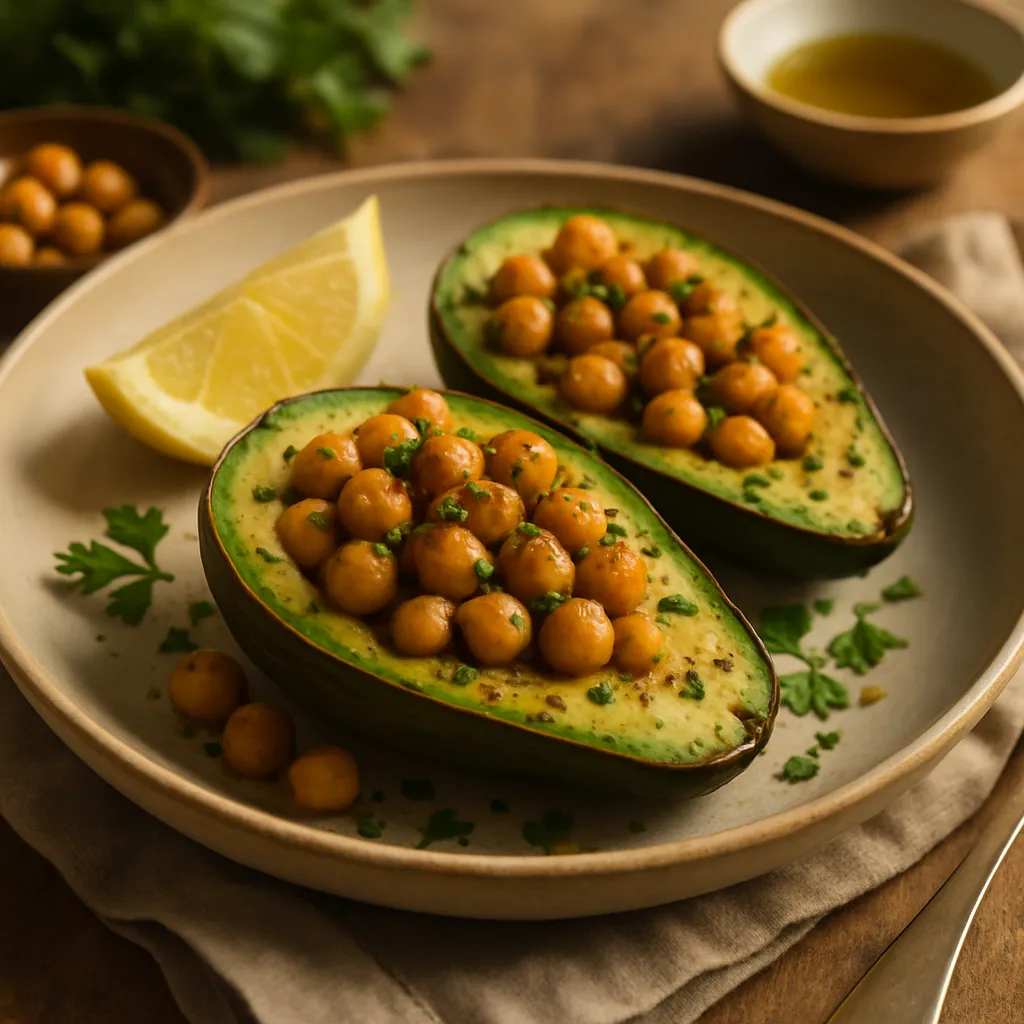 Baked Avocado with Chickpeas and Lemon