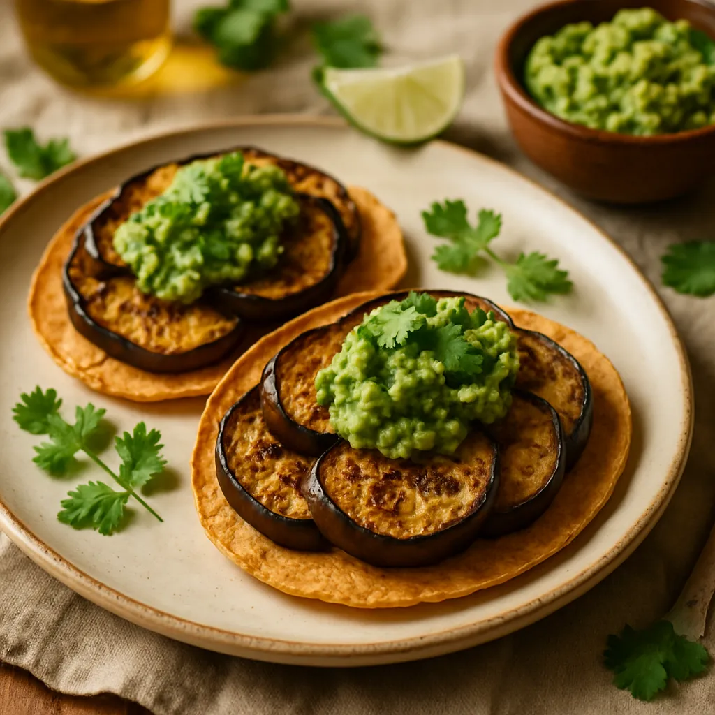 Baked Eggplant Tostadas with Guacamole