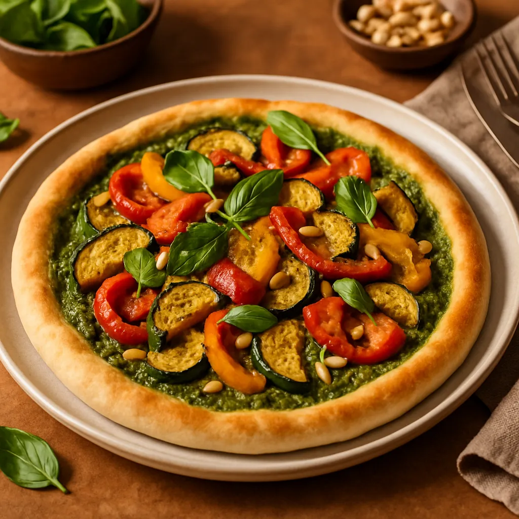 Vegan Pesto Pizza with Roasted Vegetables