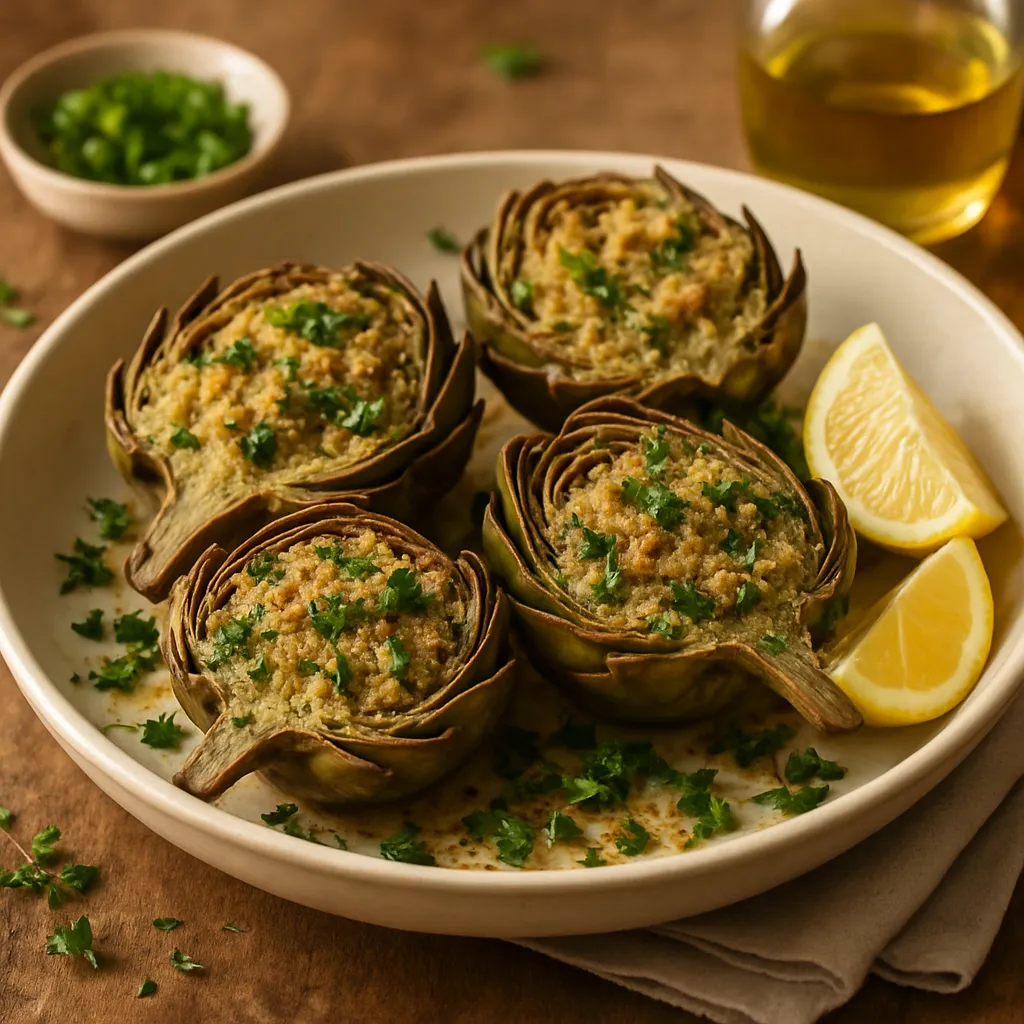 Baked Artichokes with Lemon and Herbs
