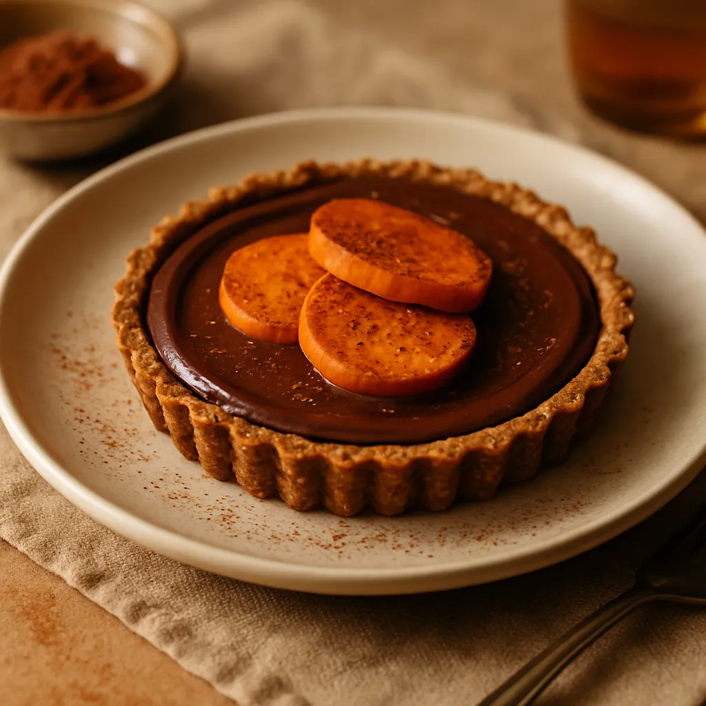 Spiced Sweet Potato & Chocolate Tart with Almond Crust