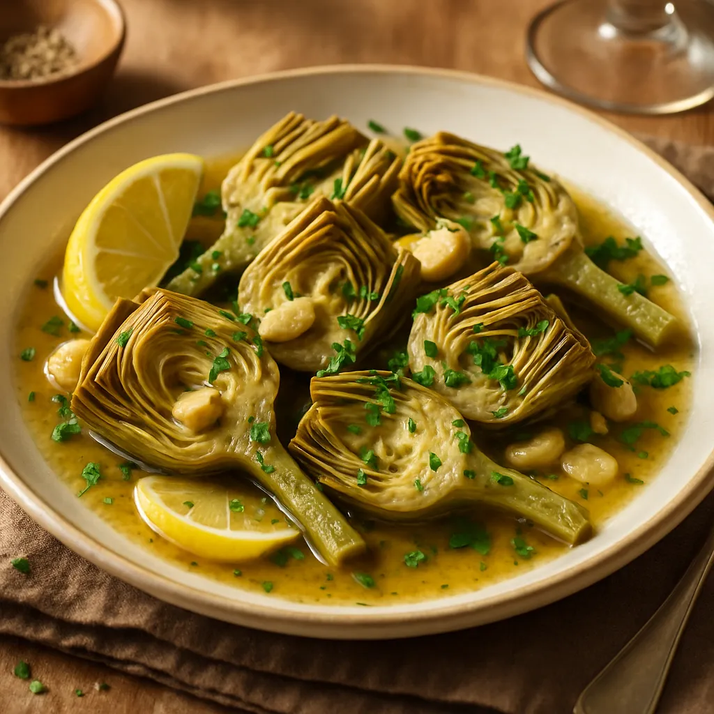 Braised Artichokes with Lemon and Garlic
