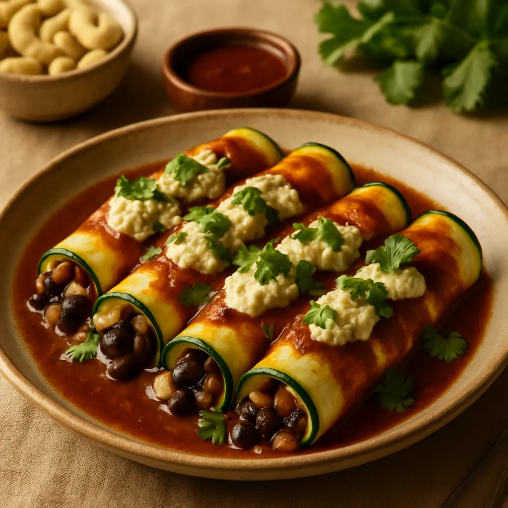 Baked Zucchini Enchiladas with Cashew Cheese