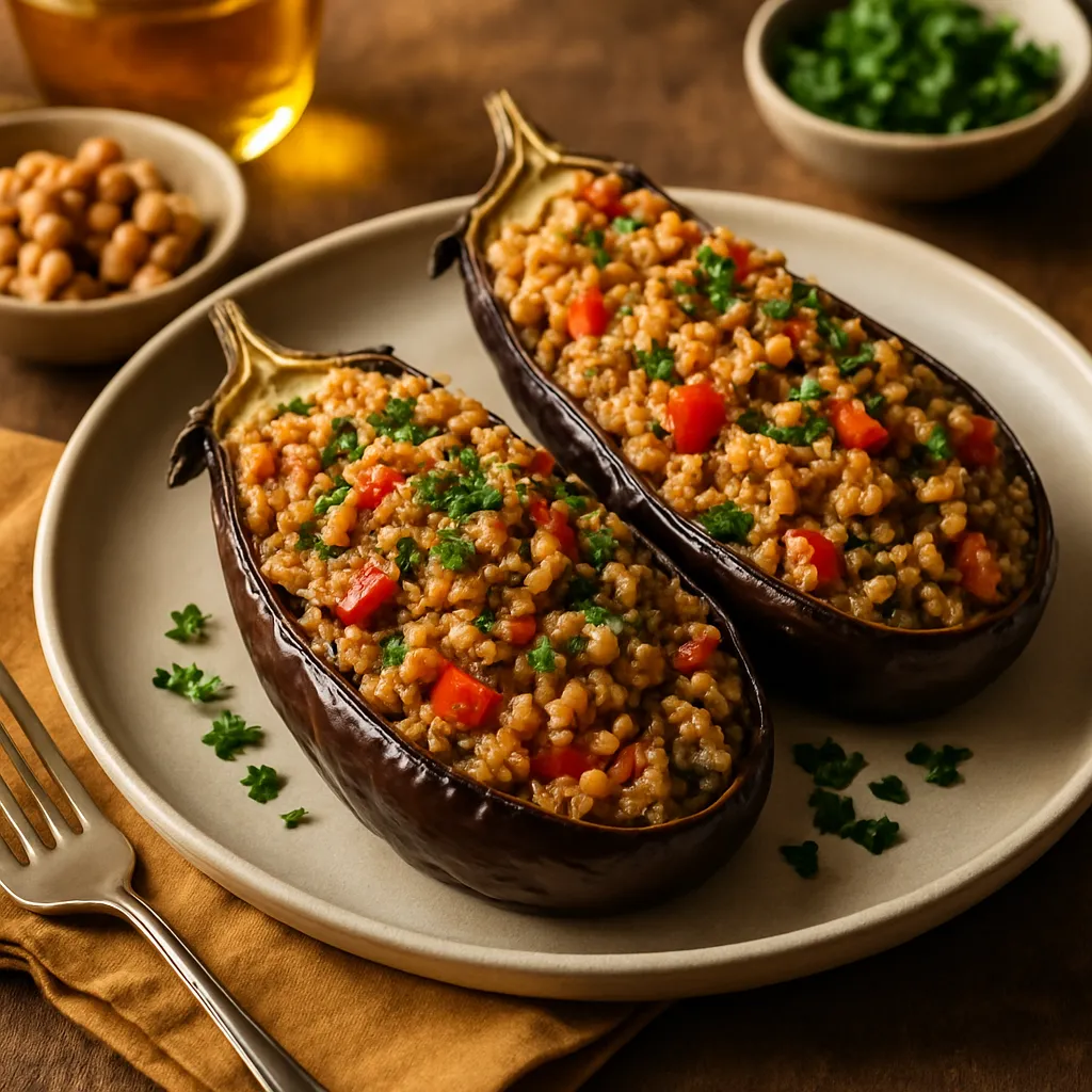 Vegan Stuffed Eggplant with Quinoa and Nuts
