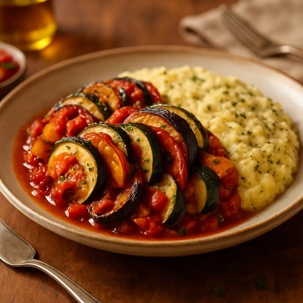 Baked Ratatouille with Herbed Polenta