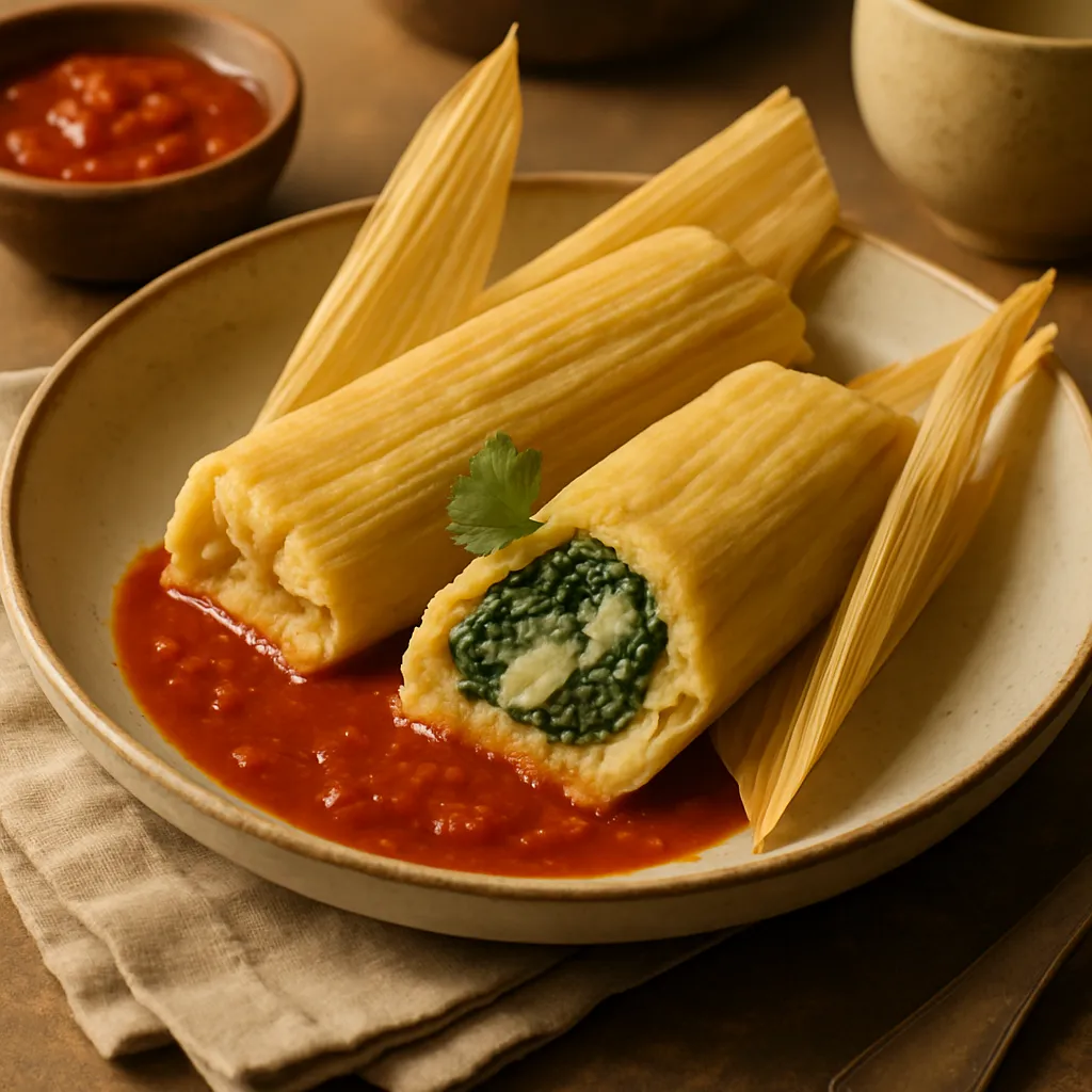 Vegan Tamales Filled with Spinach and Cashew Cream