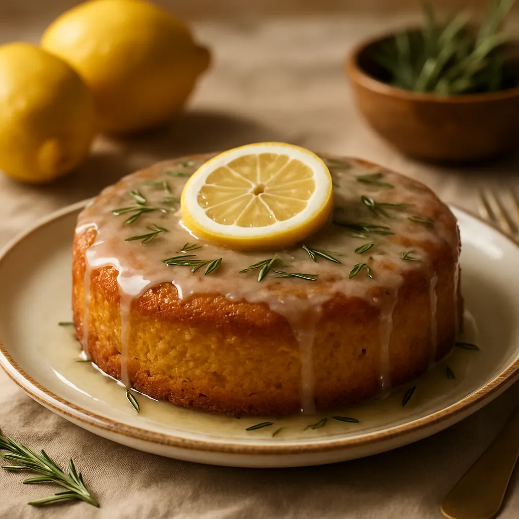 Lemon & Olive Oil Cake with Rosemary Glaze