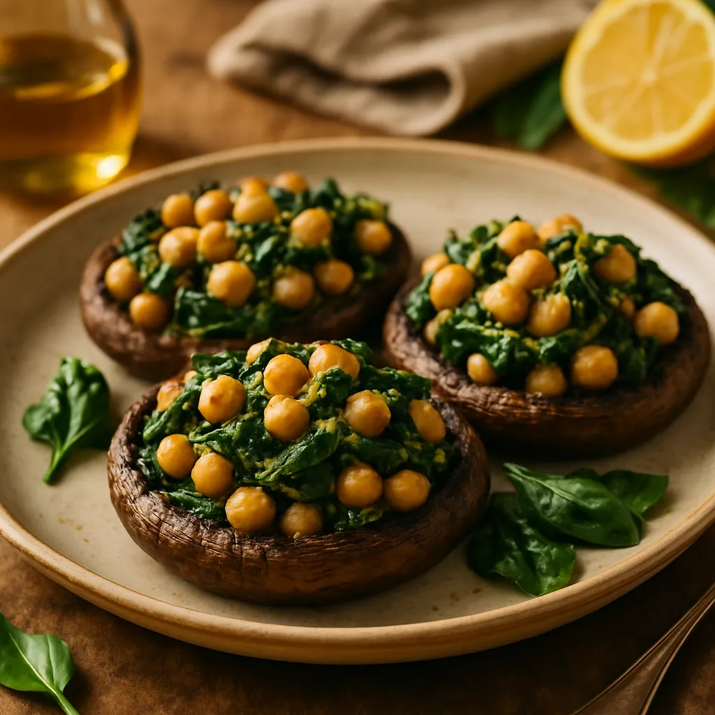Chickpea and Spinach Stuffed Portobello Mushrooms