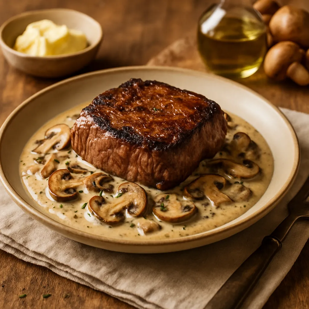 Hovězí steak s houbovou omáčkou