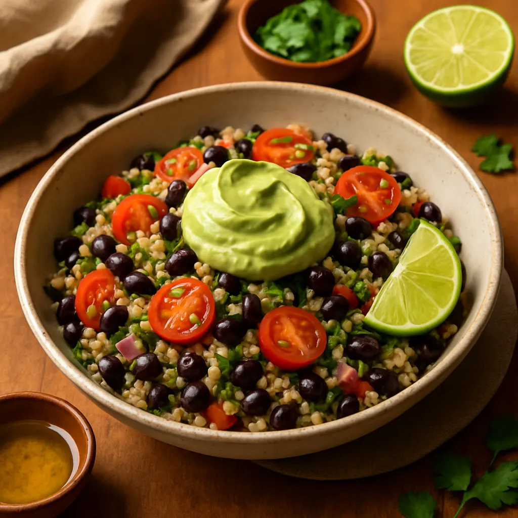 Quinoa and Black Bean Salad with Avocado Dressing
