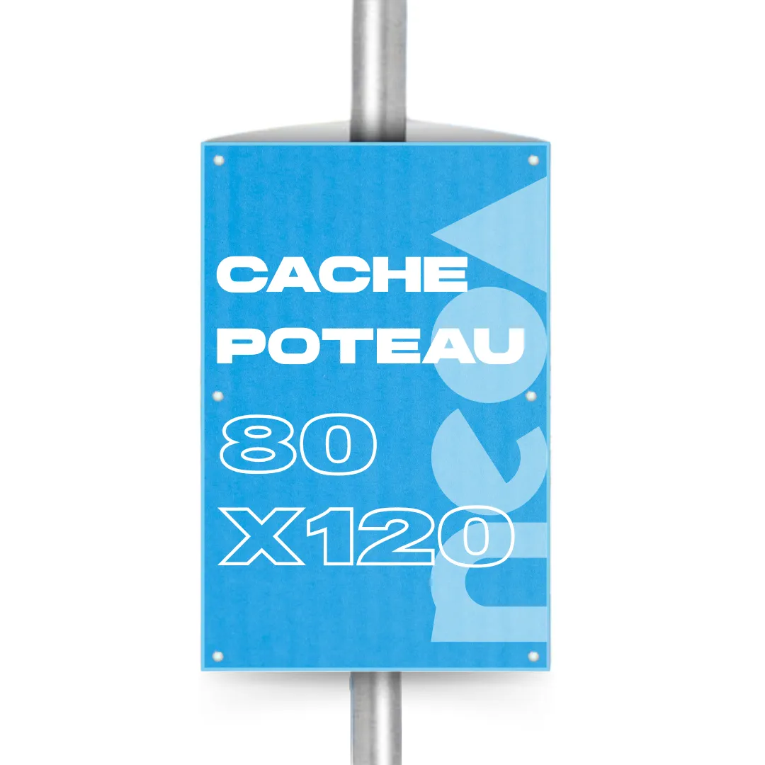 Cache-poteau 80 x 120 cm, imprimé en haute qualité sur support rigide et léger. Idéal pour une communication percutante en point de vente ou en extérieur. 