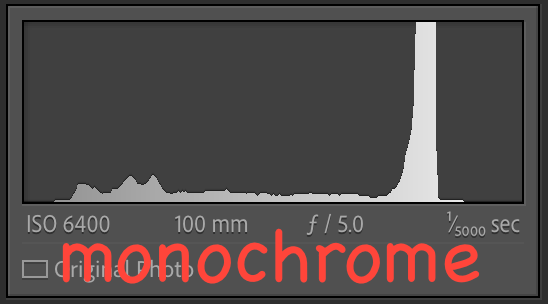 Histogram of monochrome converted Pentax K-5 II