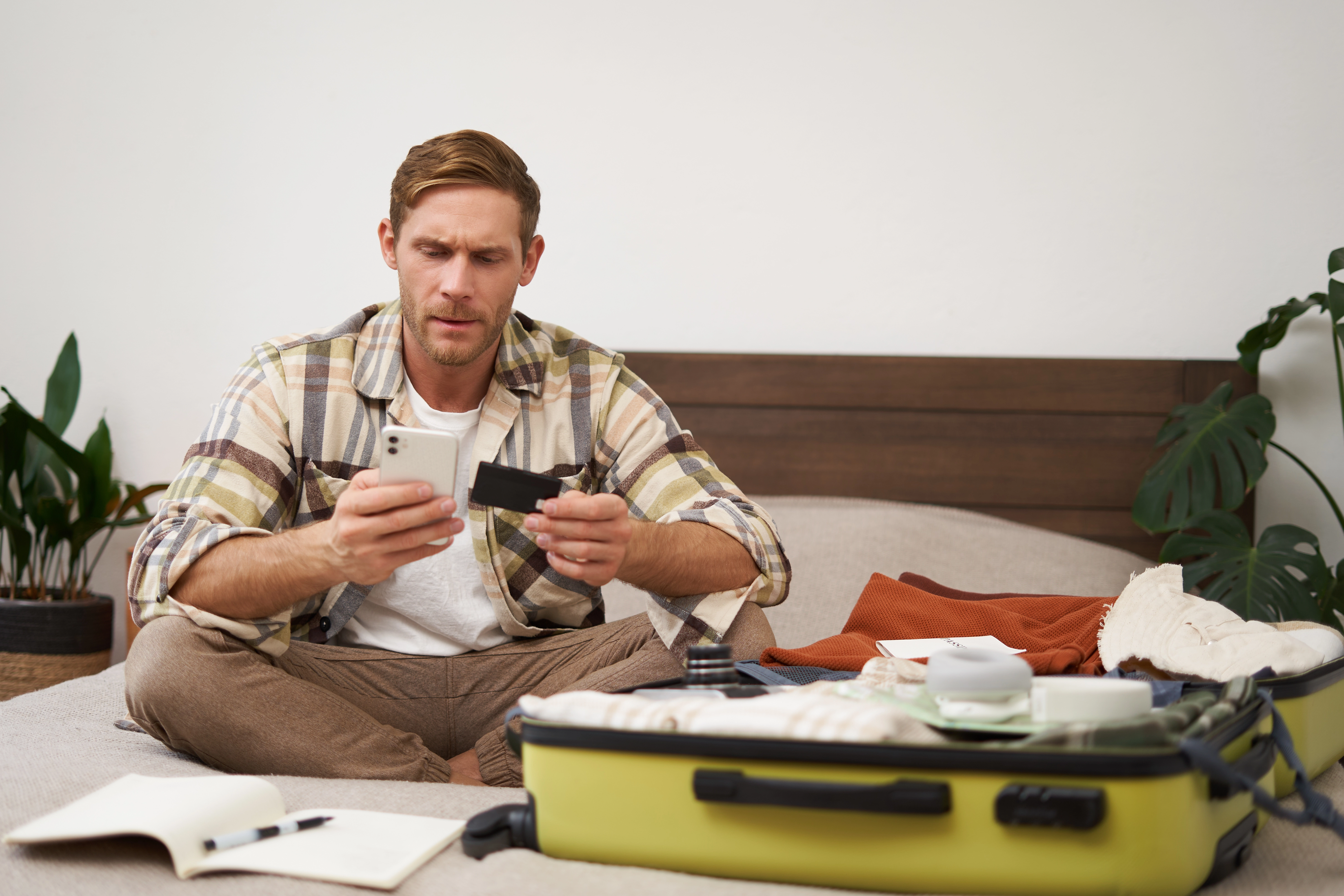 Happy traveler booking online