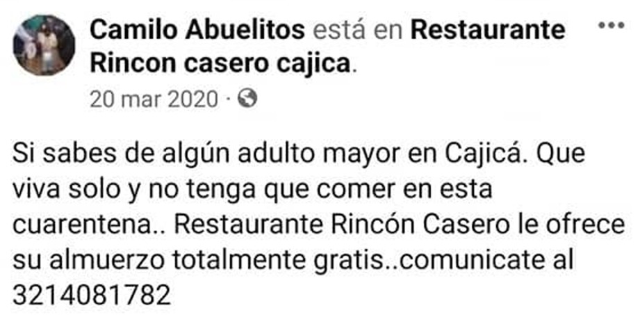 Gracias a este aviso lleno de amor verdadero por quien estaba sufriendo. Nace la fundación Mis Abuelitos Cajicá.co
