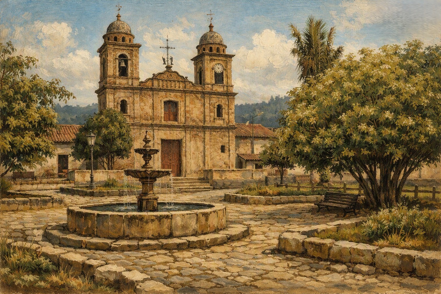 Plaza principal de Nemocón con la Iglesia de San Francisco de Asís al fondo, posible imagen cercana al año 1856