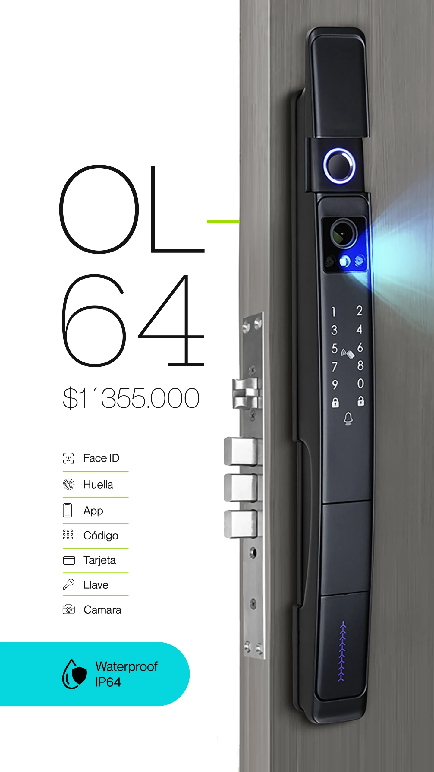 Cerradura Inteligente OL 64 Cali | Face ID y Cámara HD