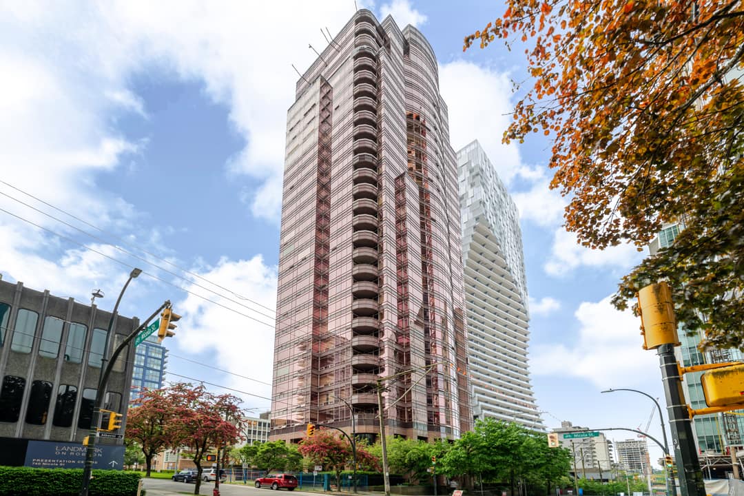 Exterior of a residential tower in the West End, Vancouver.