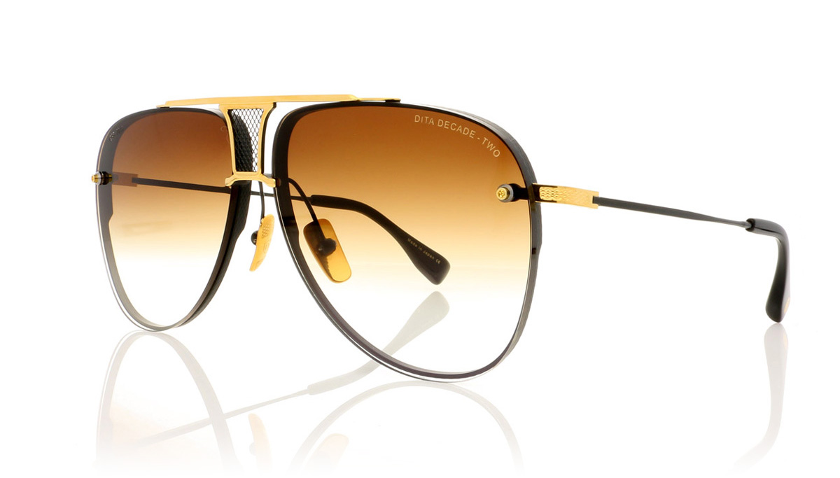 DITA Decade Two DRX 2082 Matt Black/18K Gold/Dark Brown B Sunglasses