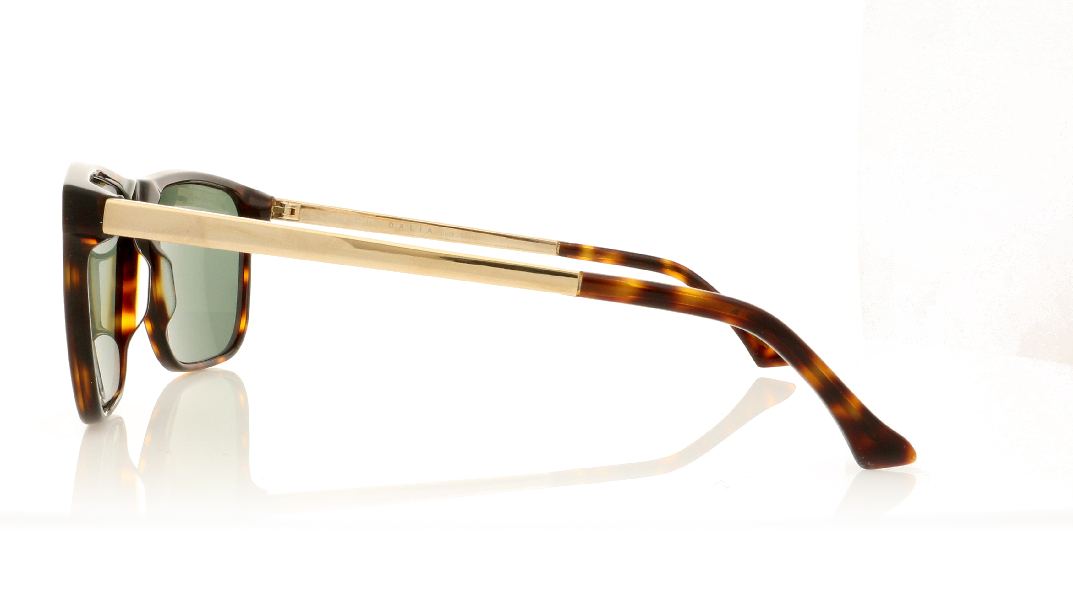 John Dalia Sean P Dark Brown Tort/24K Gold/Green Lenses C12 Sunglasses