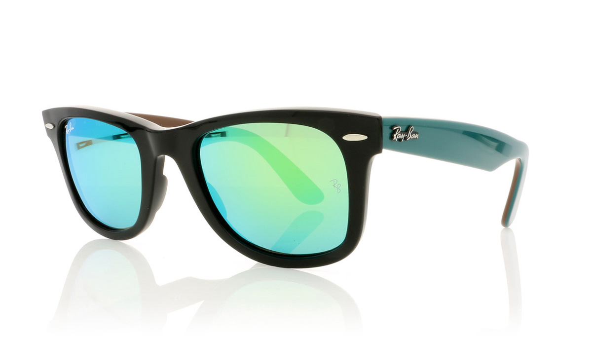 Ray-Ban Wayfarer 0RB2140 Black/Gry Mirror Grn 117519 Sunglasses