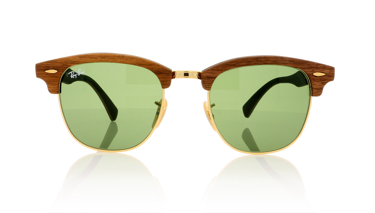Ray-Ban Clubmaster wood RB3016-M Walnut Rubber Green 1182/4E Sunglasses
