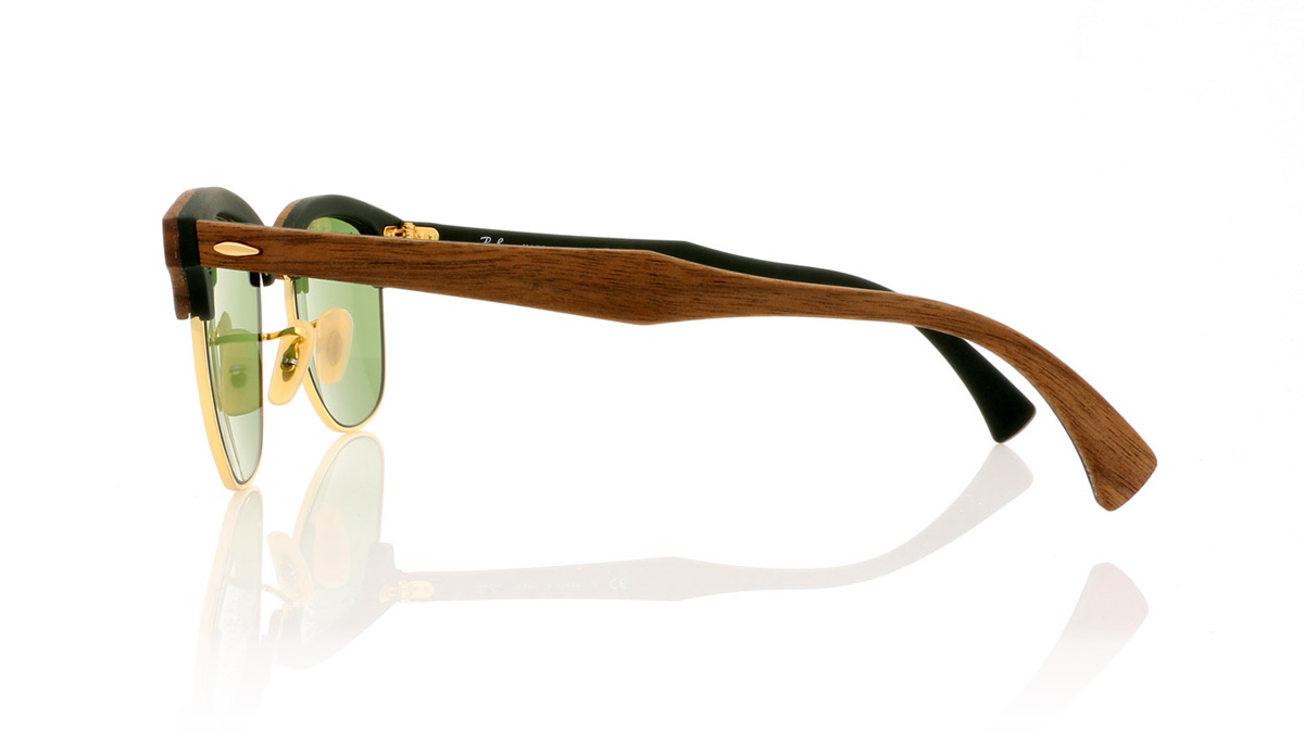 Ray-Ban Clubmaster wood RB3016-M Walnut Rubber Green 1182/4E Sunglasses