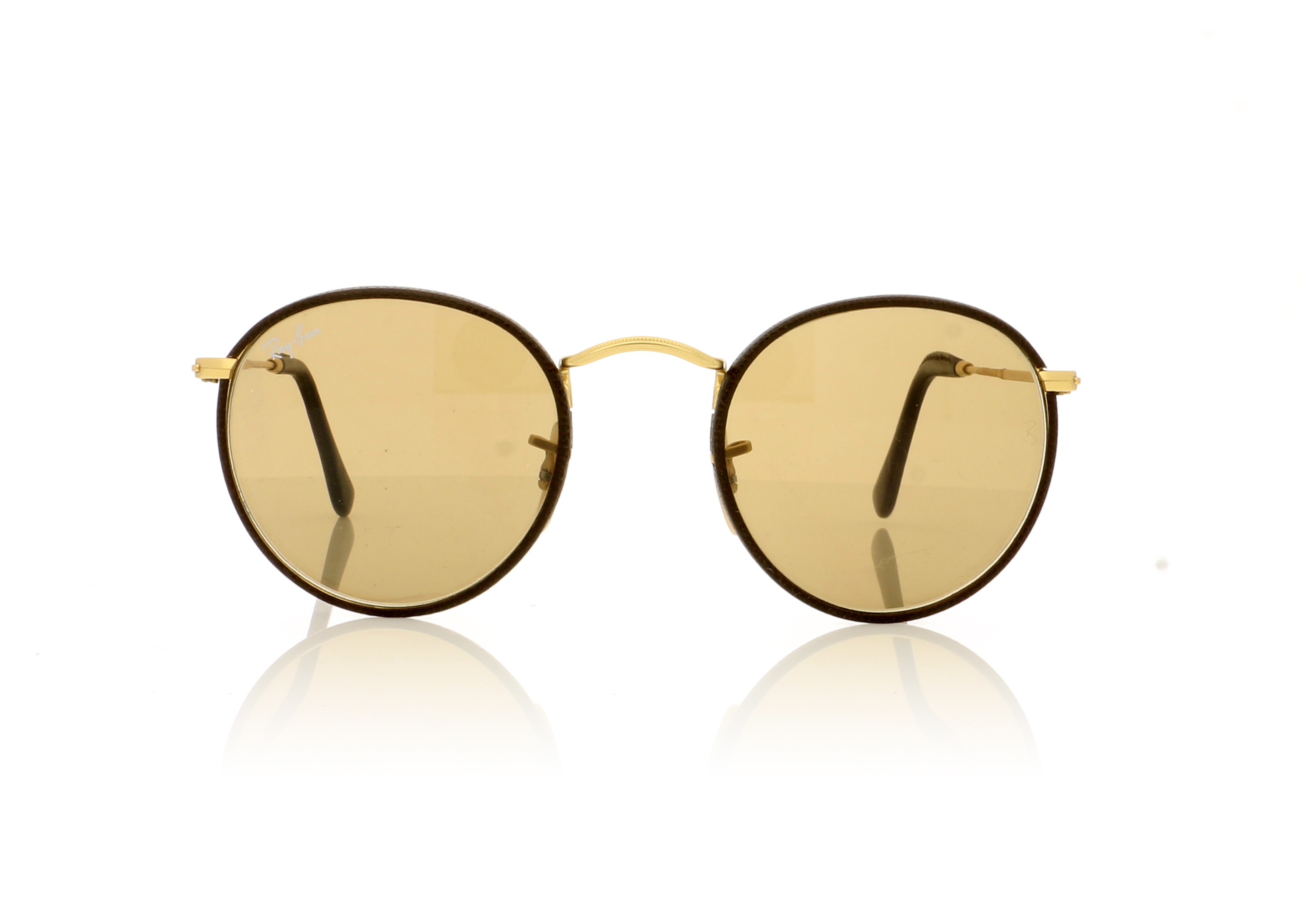 Ray-Ban Round Craft 0RB3475Q Matte Arista/Brown Leather 112/53 Sunglasses