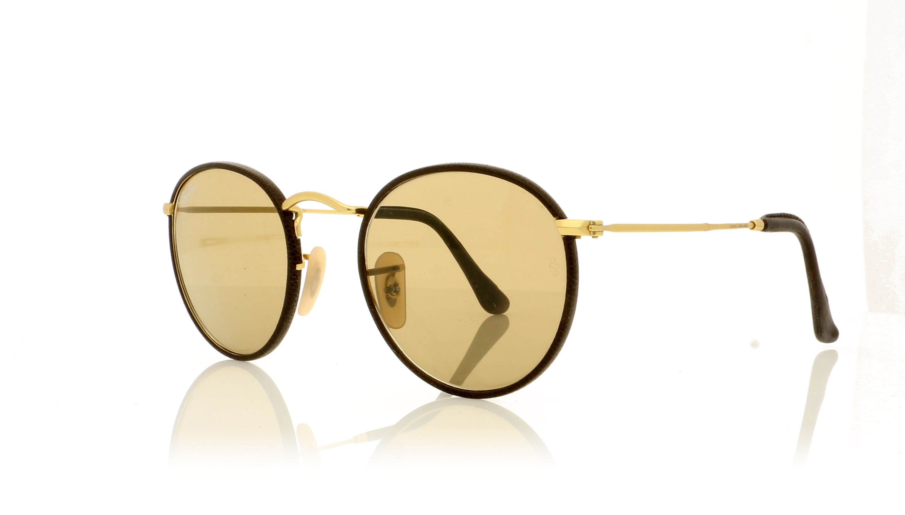 Ray-Ban Round Craft 0RB3475Q Matte Arista/Brown Leather 112/53 Sunglasses