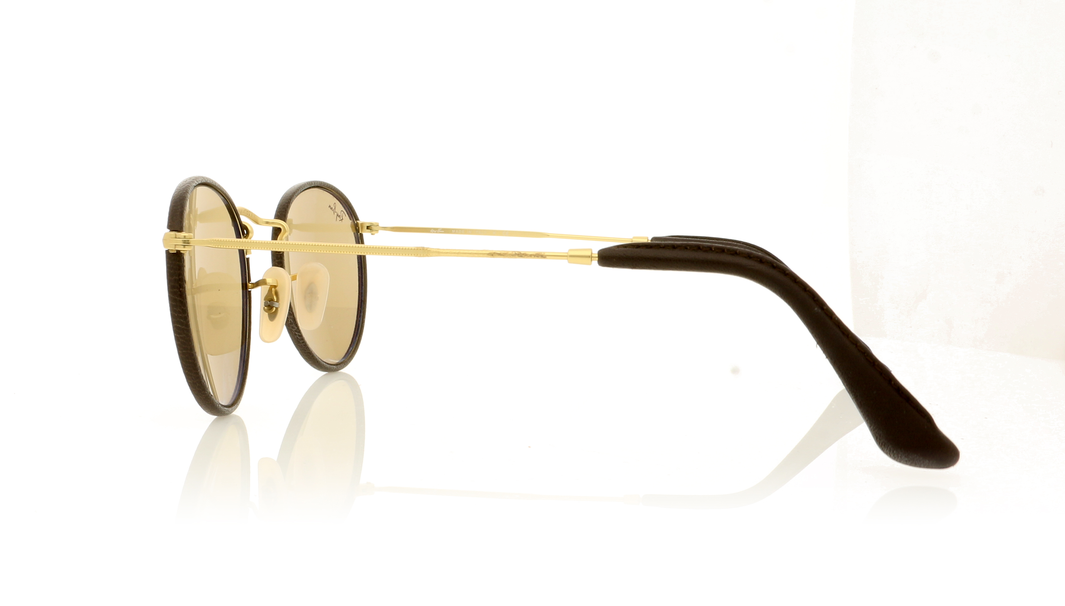 Ray-Ban Round Craft 0RB3475Q Matte Arista/Brown Leather 112/53 Sunglasses