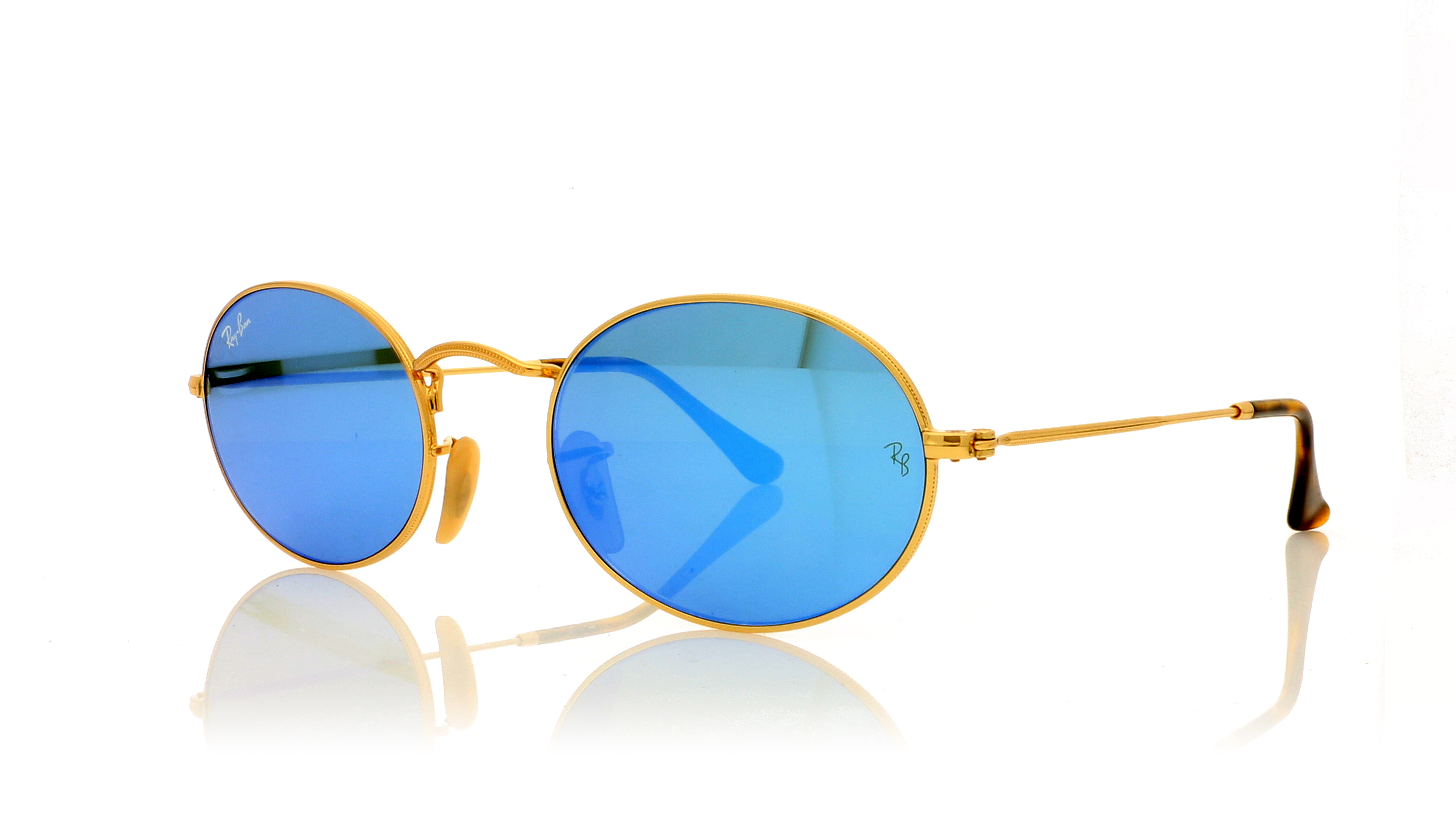 Ray-Ban Oval RB3547N Gold/Light Blue Flash Lenses 001/9O Sunglasses