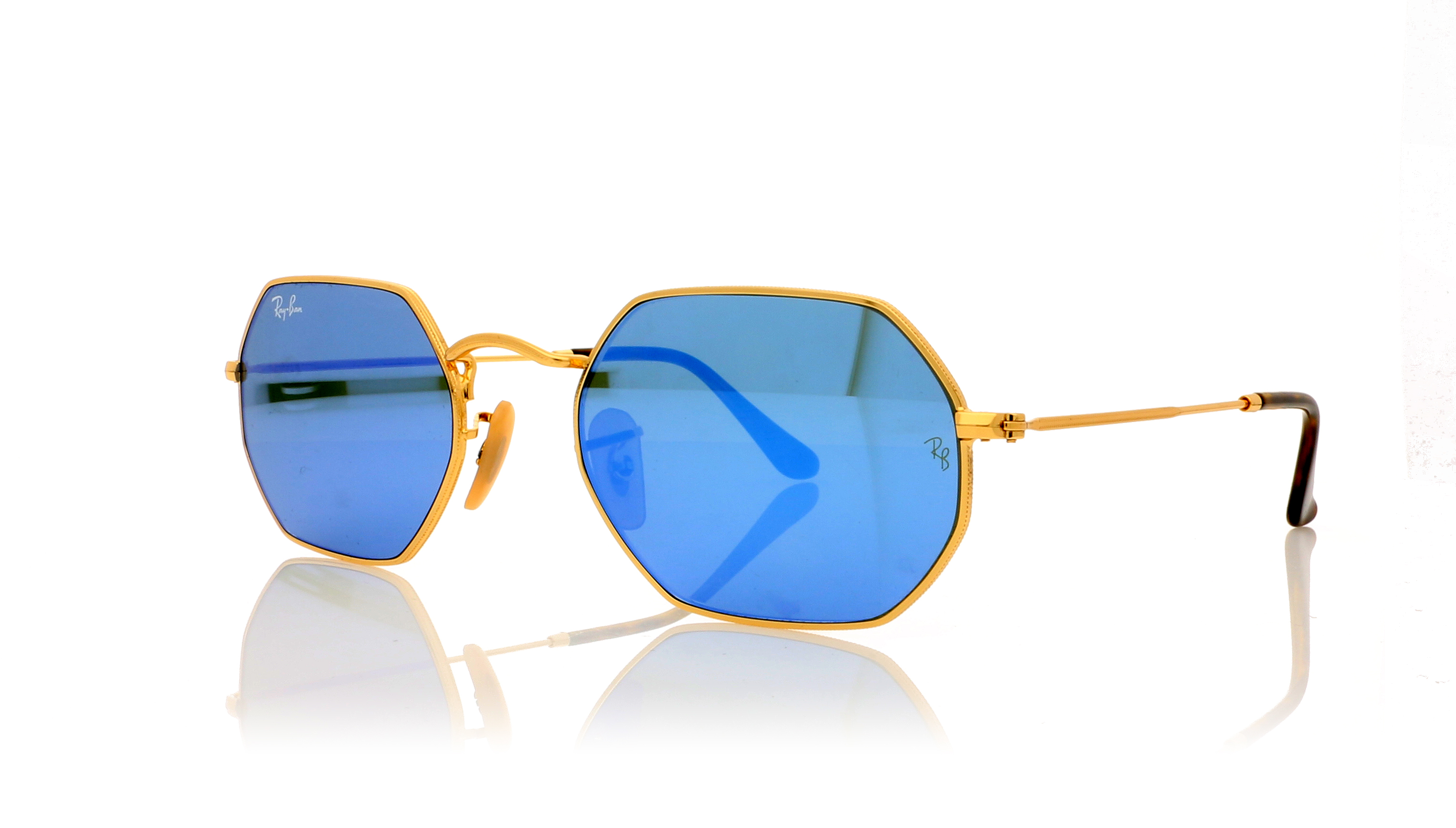 Ray-Ban Octagonal RB3556N Gold/Light Blue Flash Lenses 001/9O Sunglasses