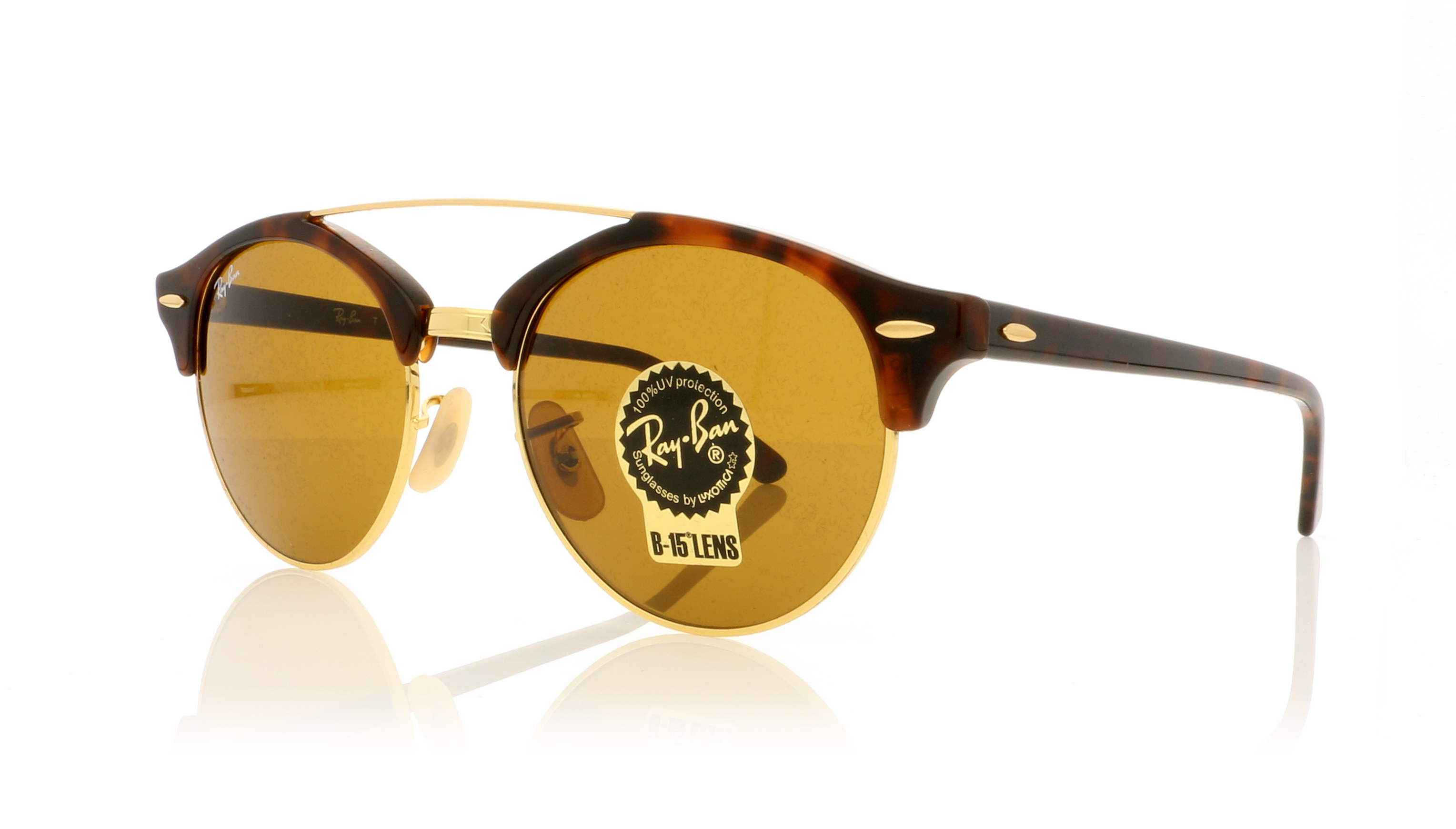 Ray-Ban Clubround Double Bridge RB4346 Shiny Red Havana/Brown Lenses 990/33 Sunglasses