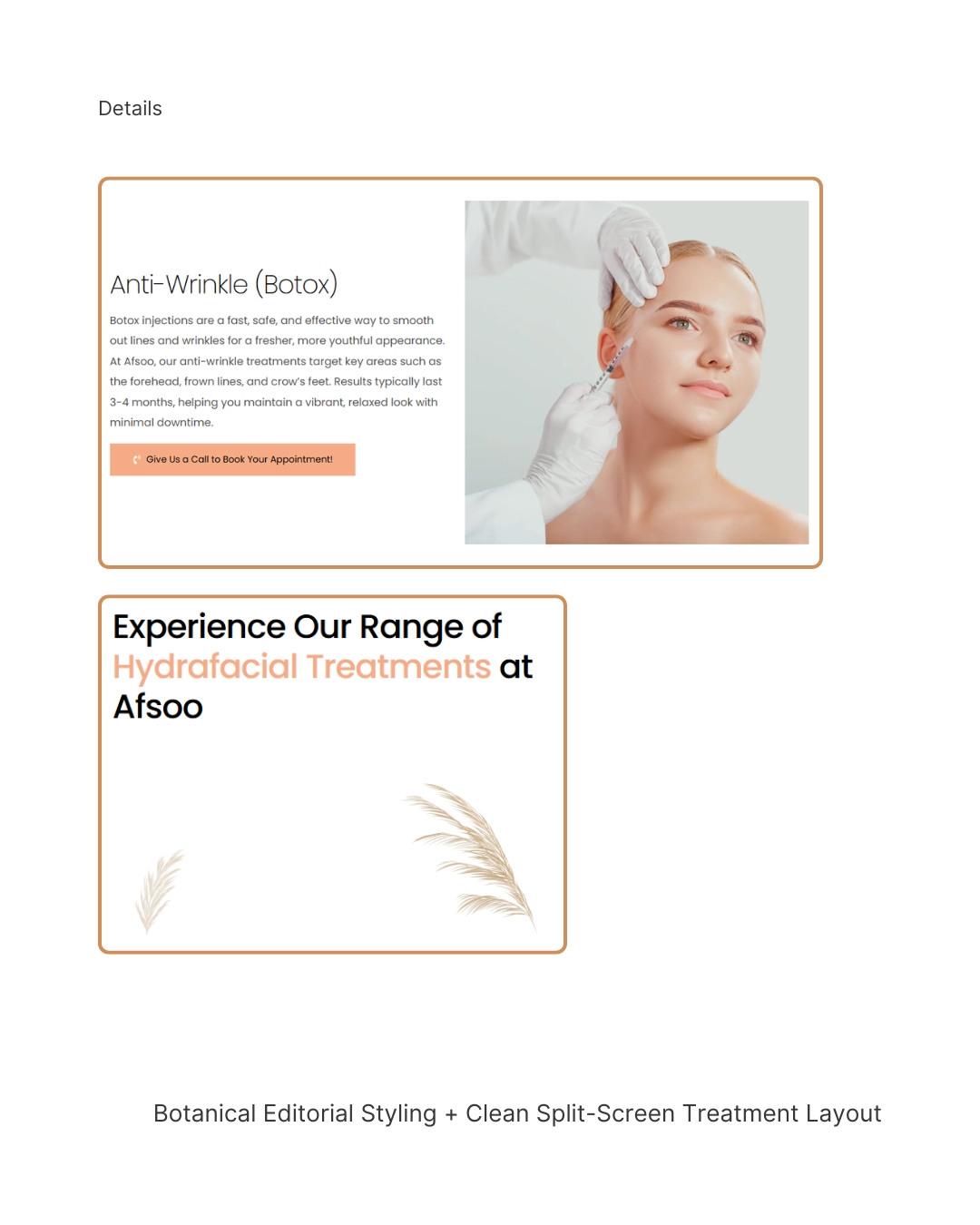 Interactive beauty treatment selection quiz interface developed for Afsoo Beauty in Leeds