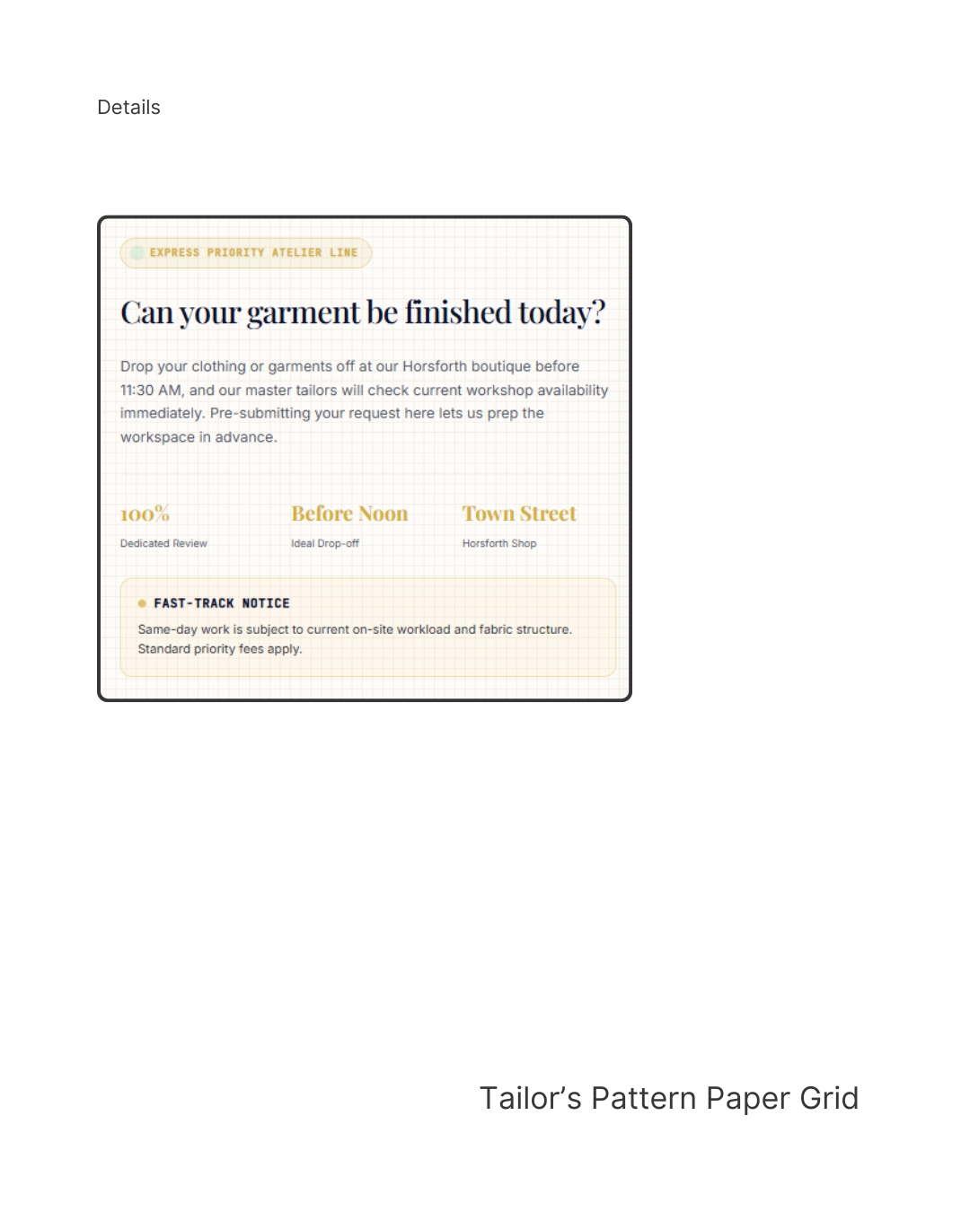 Tailor pattern paper grid UI design detail with fine measurement lines for The Tailoring Atelier website in Leeds