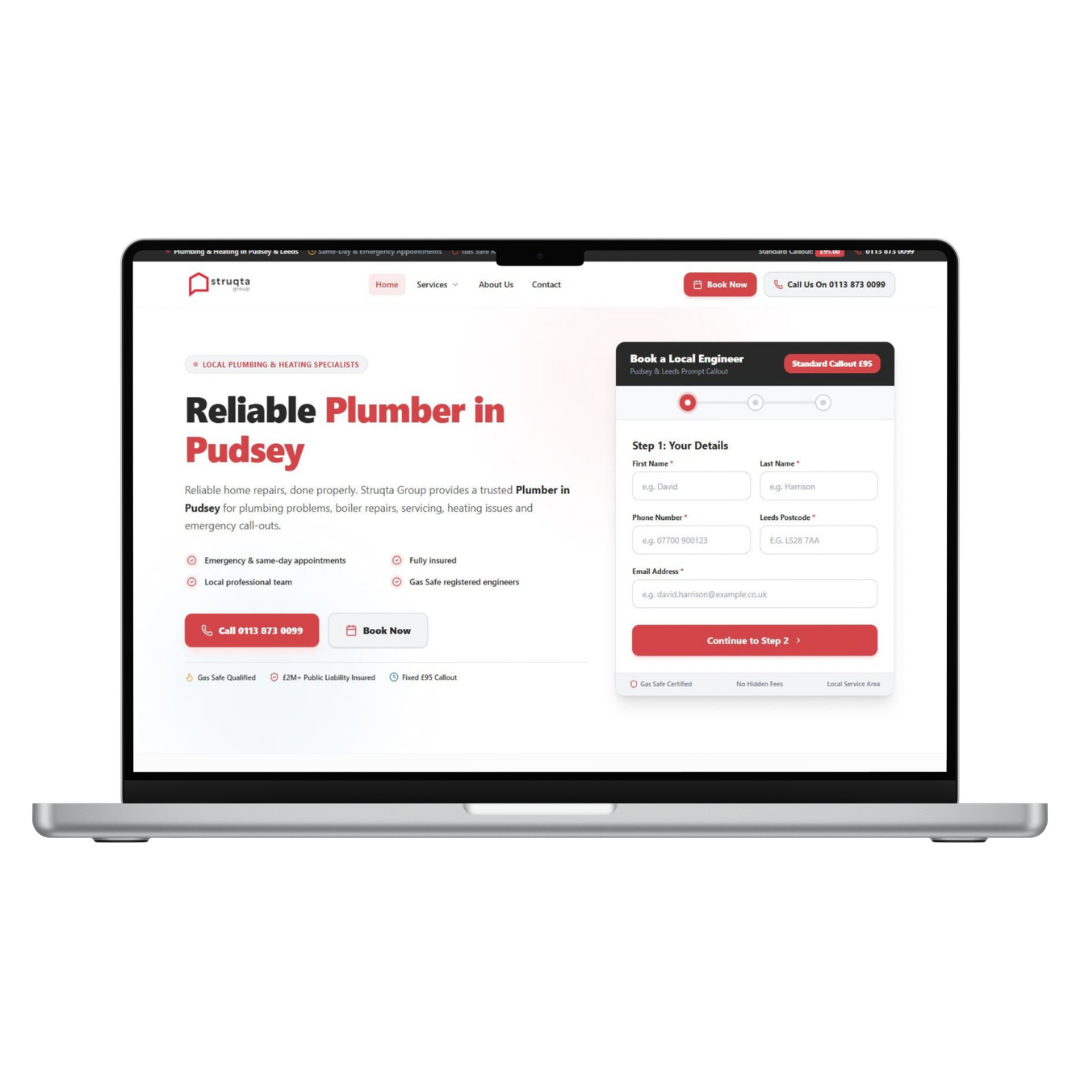 Struqta Group plumbing website design by OmniGrowth Studio