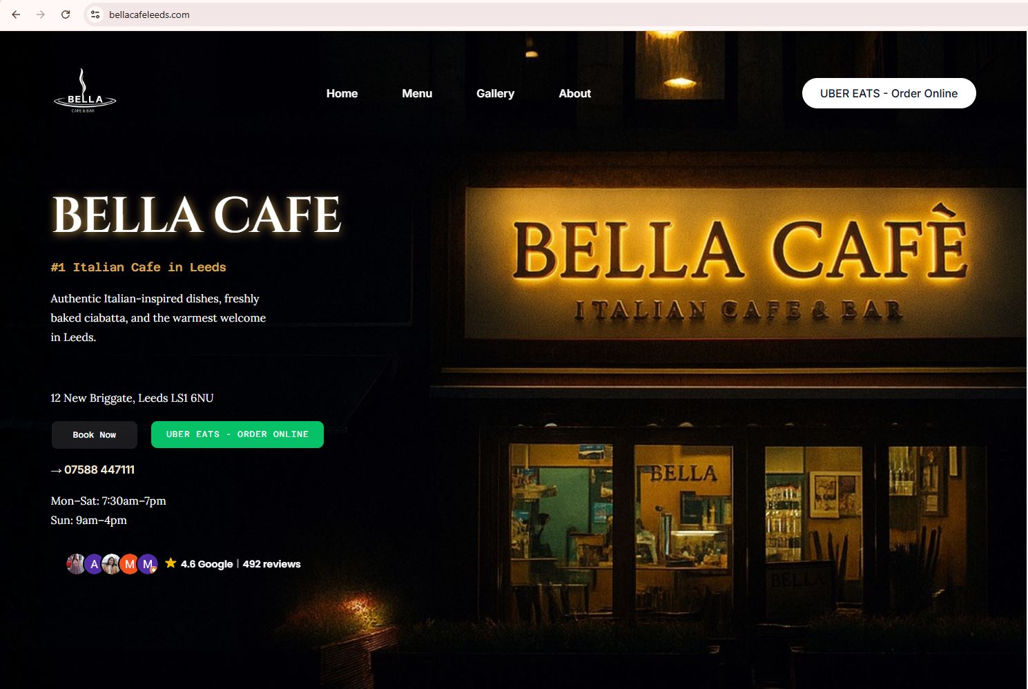 Bella Café artisan coffee and brunch website design