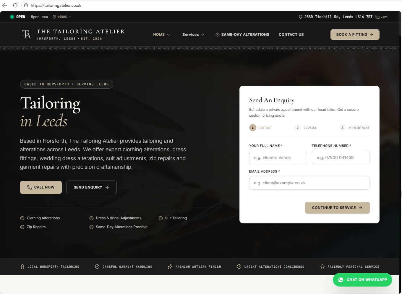 The Tailoring Atelier bespoke tailoring website design