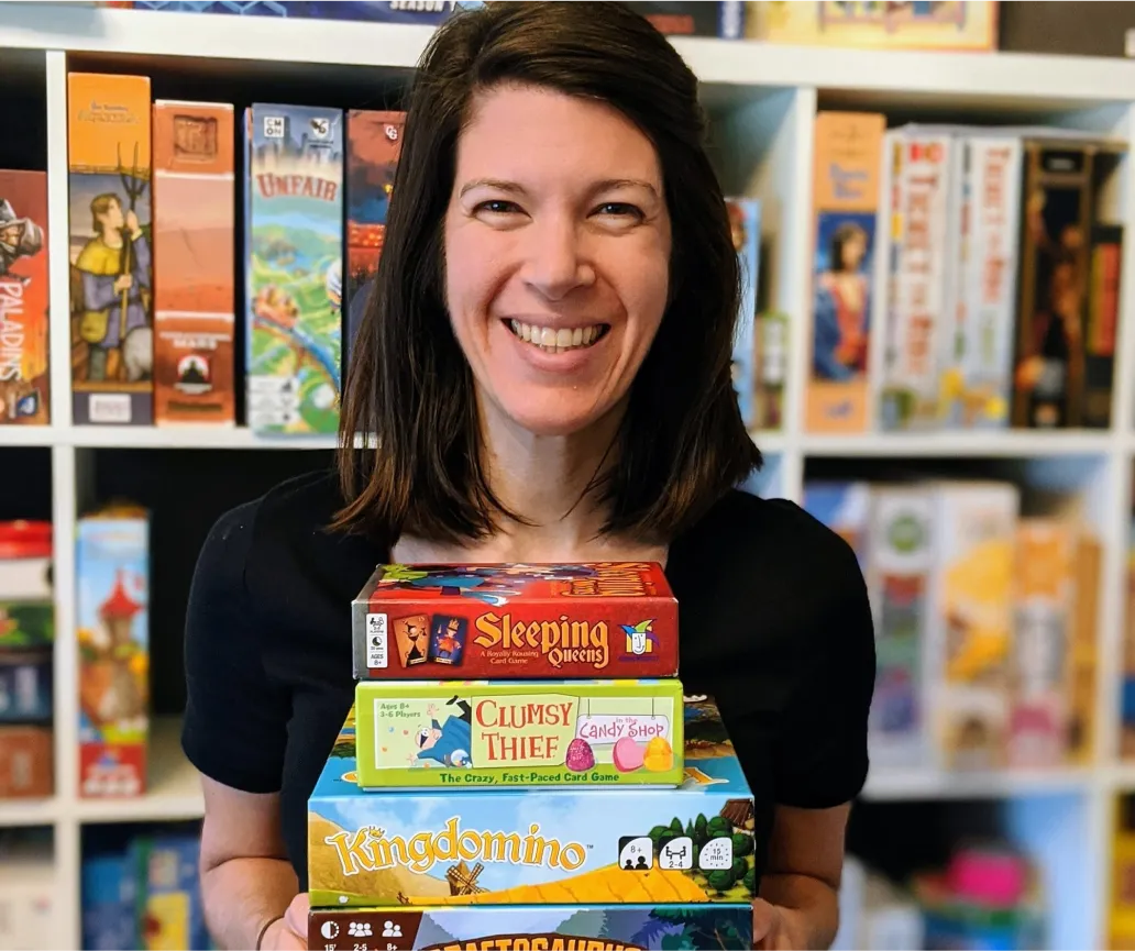 Image of an excited Board games On Me gift card recipient. Their thank you note is below.