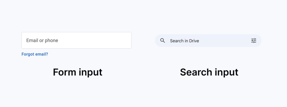 Input variations: Standard form input and search input