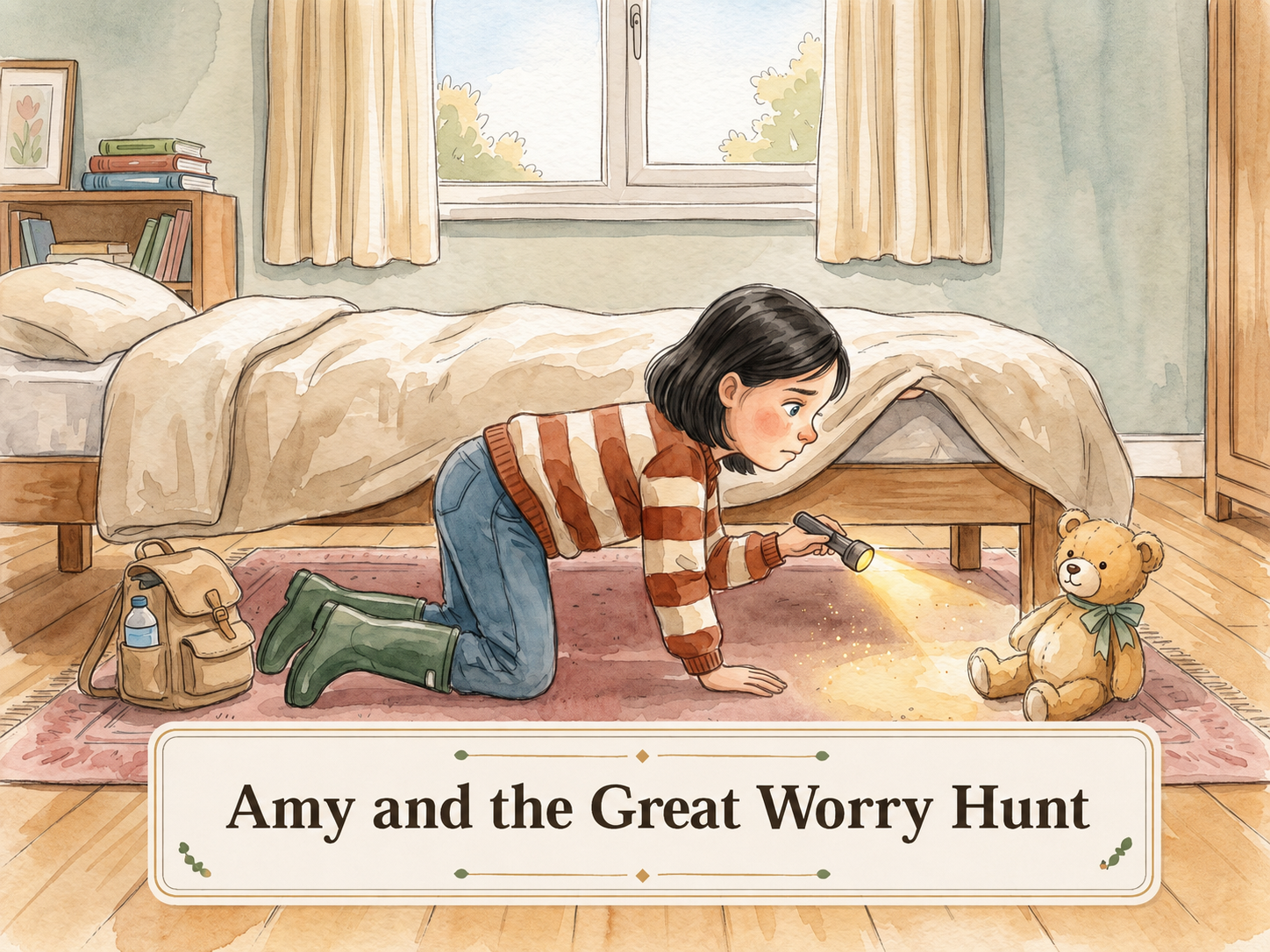 Amy and the Great Worry Hunt, a personalised storybook cover