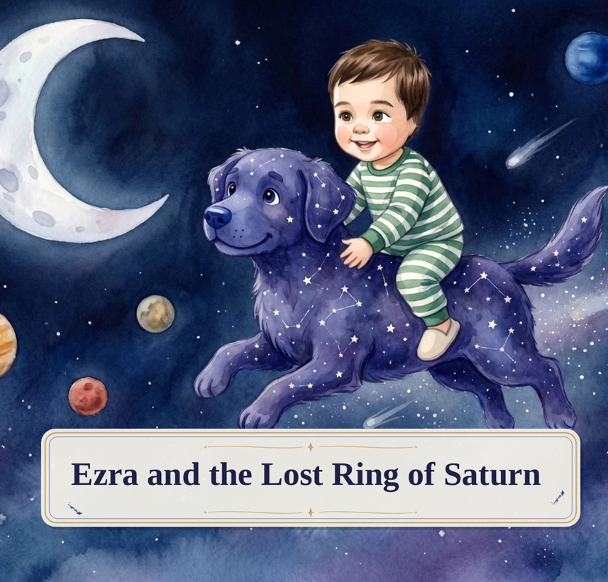 Ezra and the Lost Ring of Saturn, a personalised storybook cover
