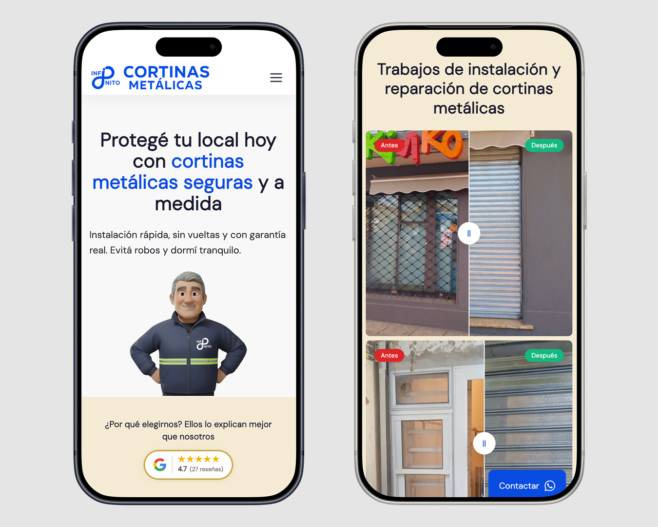 Infinito Cortinas Metálicas - Experiencia Mobile & Comparador