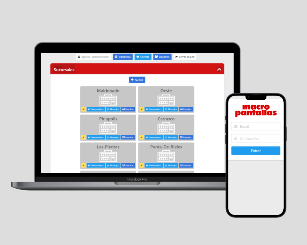 Macro pantallas - Gestión de contenido publicitario y numeradores para supermercados, filas y salas de espera 