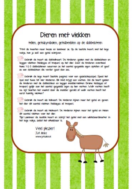 Voorbeeld van Tel- en kleikaarten geef het dier vlekken